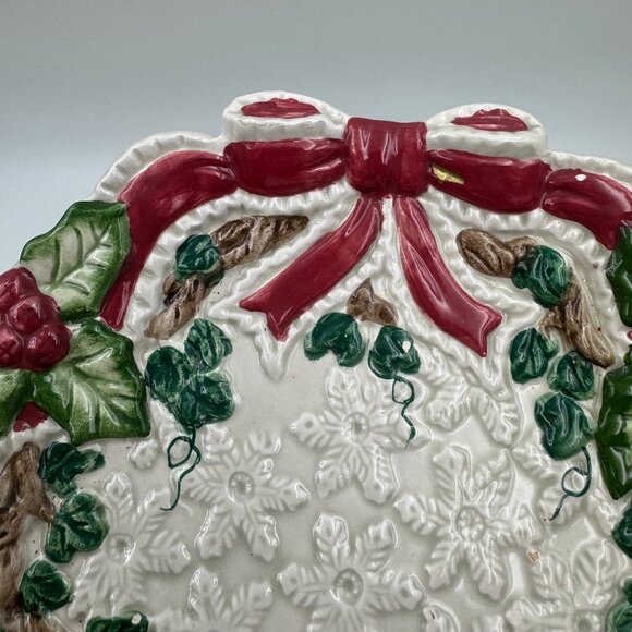 Fitz and Floyd Omnibus Baroque Holiday Plate Christmas 1994 Vintage 12" Red Bows - Picture 7 of 8